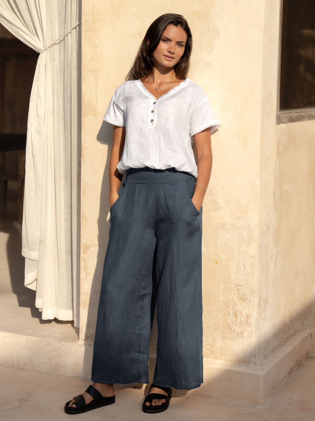 Portillo French Linen Pants Charcoal