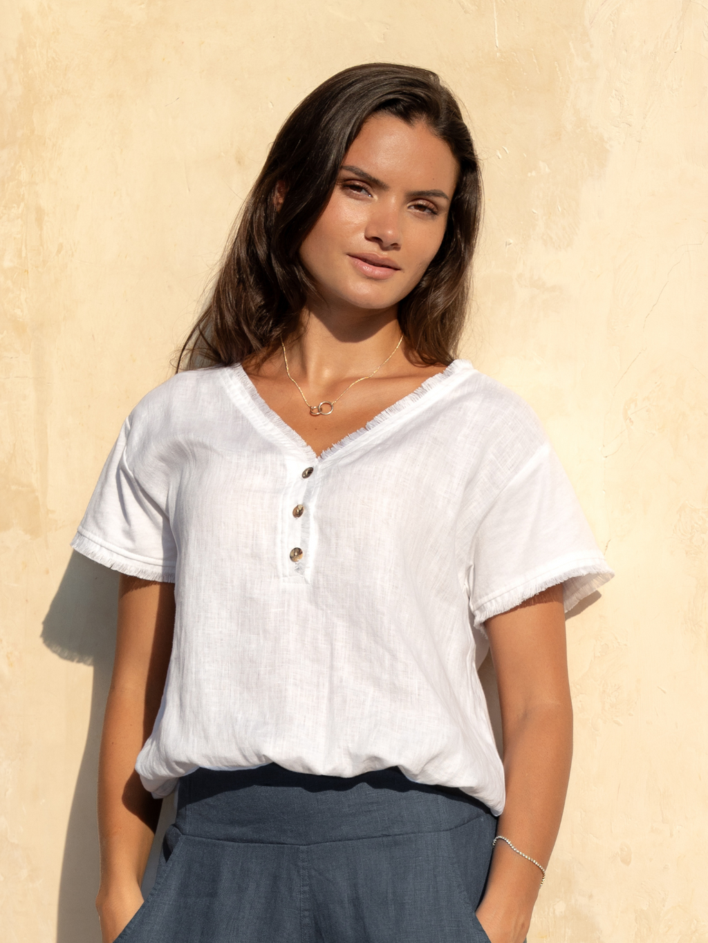 Vivre French Linen and Cotton Blouse White