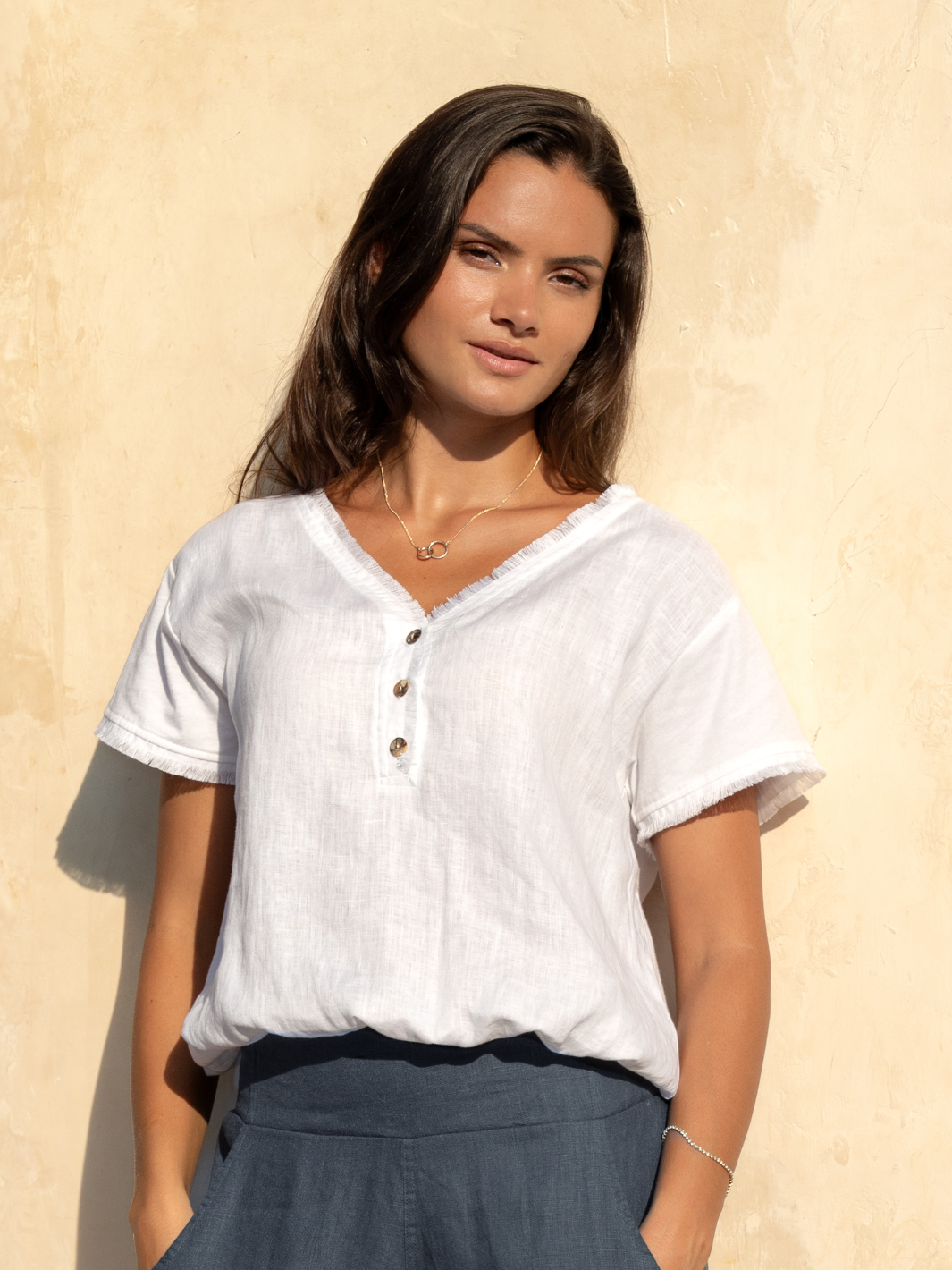 Vivre French Linen and Cotton Blouse White