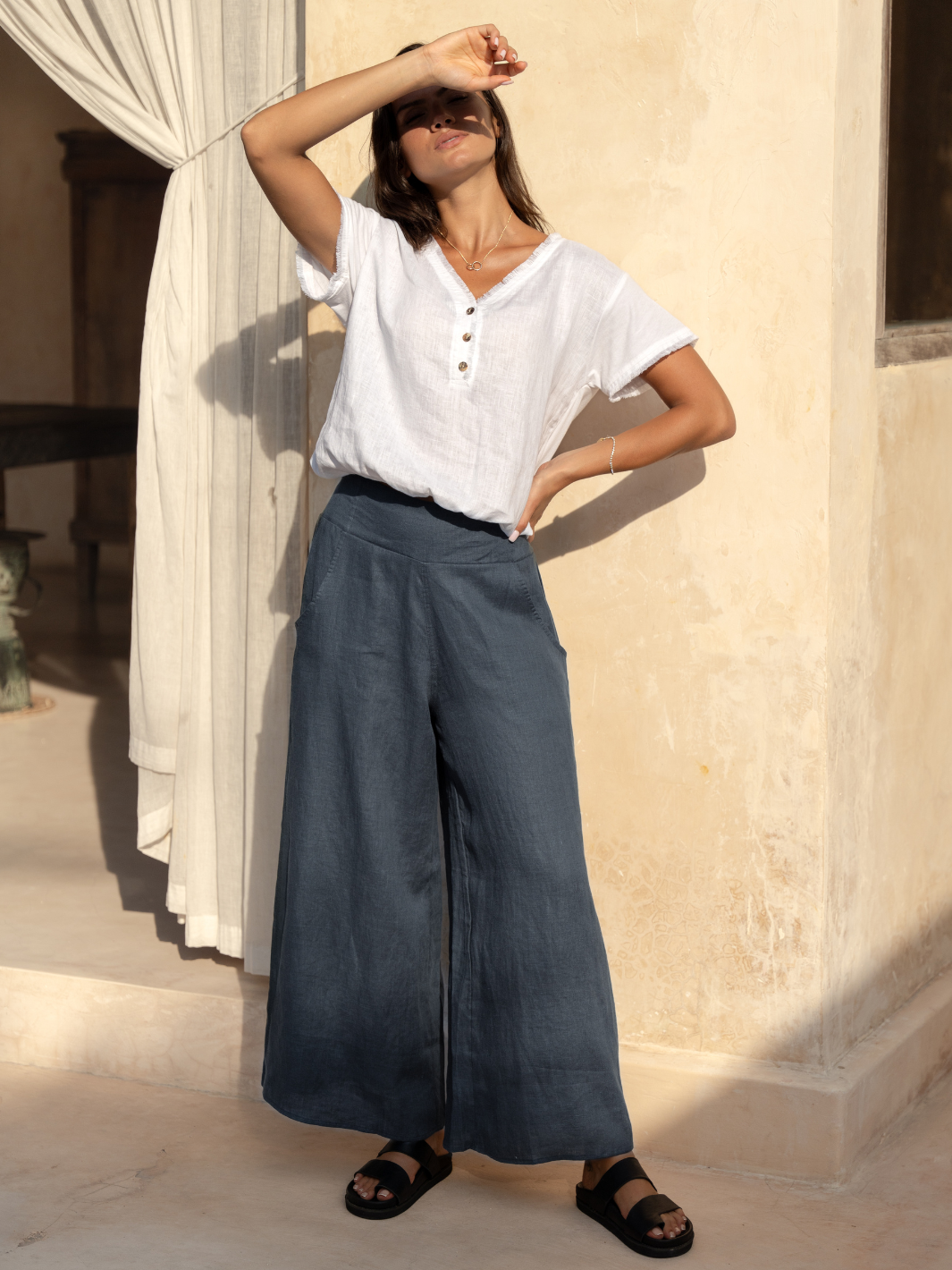 Portillo French Linen Pants Charcoal