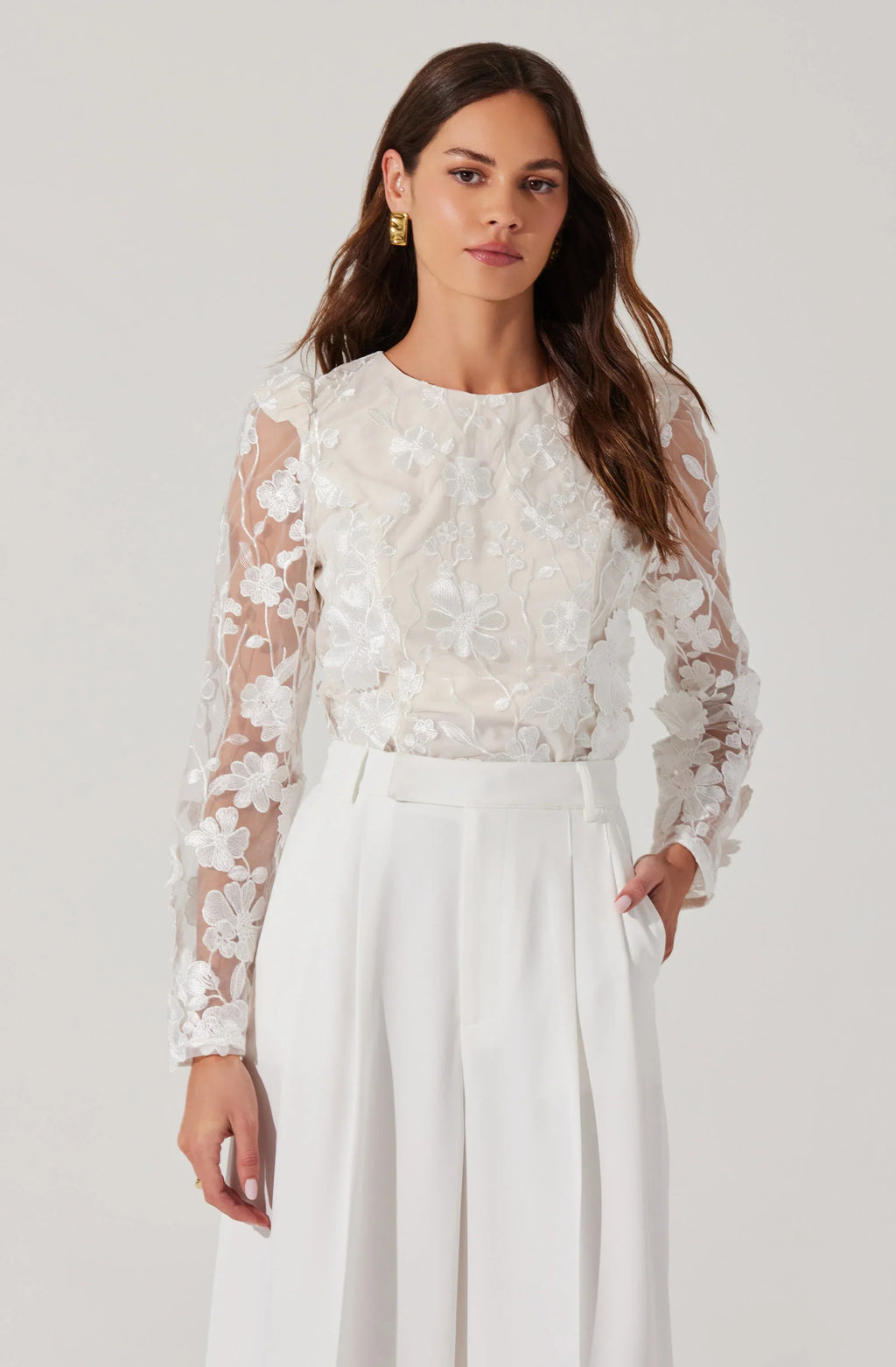 ASTR The Label Bryne Floral Applique Top