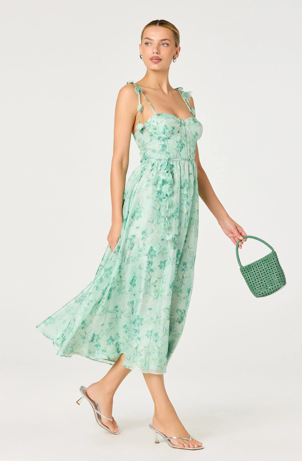 ASTR The Label Halcyon Floral 3D Flower Appliqué Midi Dress