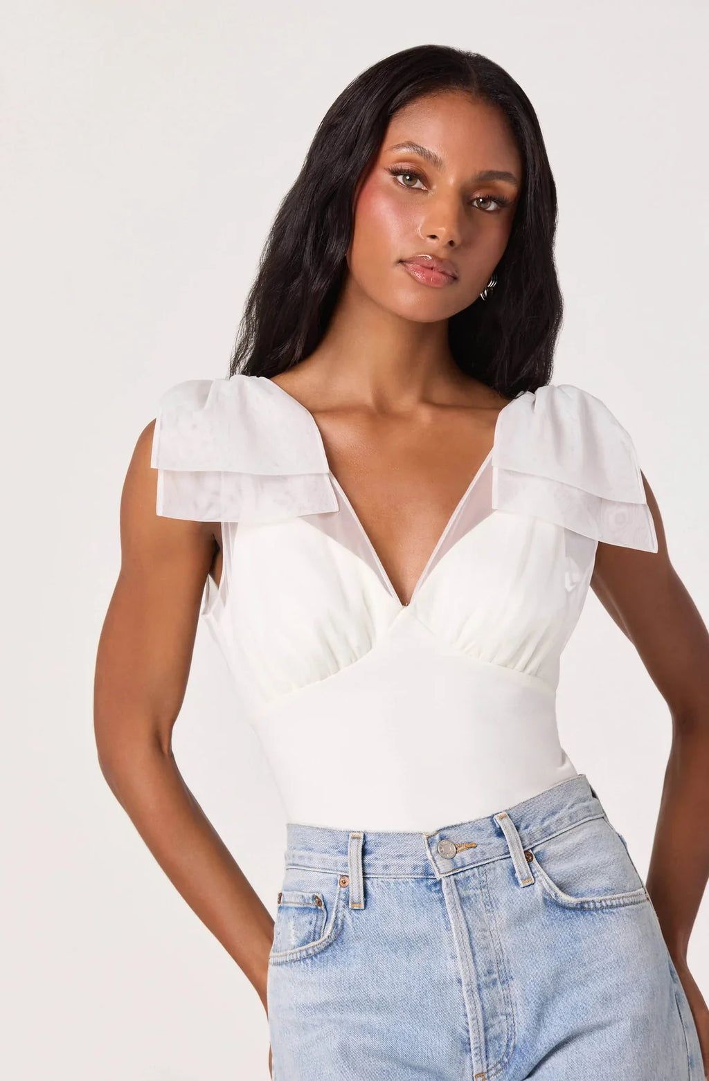 ASTR The Label Maelie Bow Shoulder Bodysuit