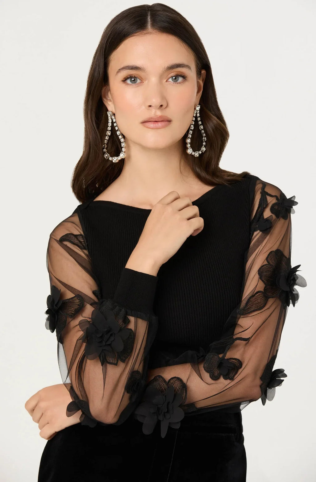 ASTR The Label Meagan Floral Applique Sweater