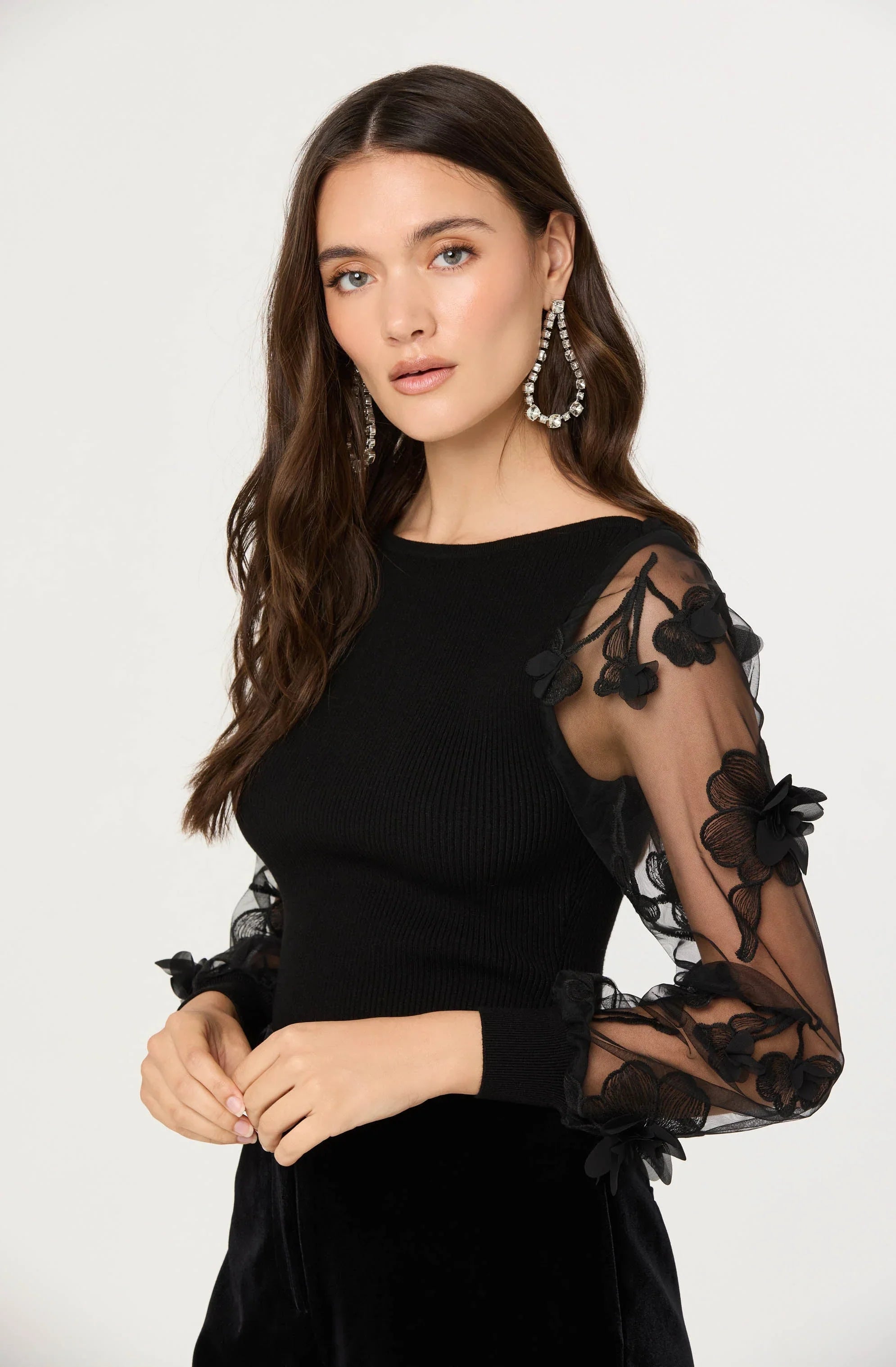 ASTR The Label Meagan Floral Applique Sweater
