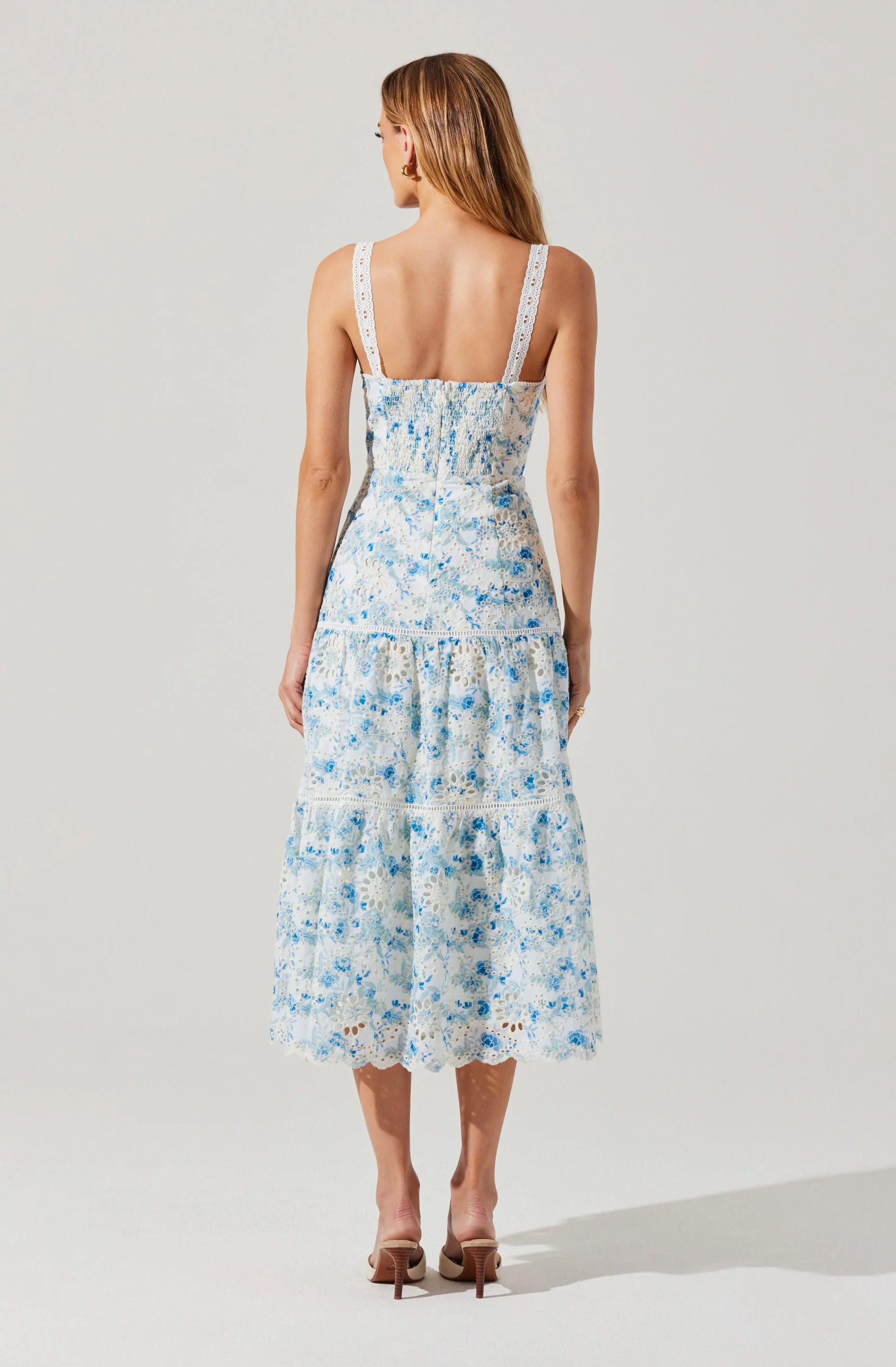 ASTR The Label Pellagia Floral Eyelet Midi Dress