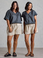 Anika French Linen Shorts Stone