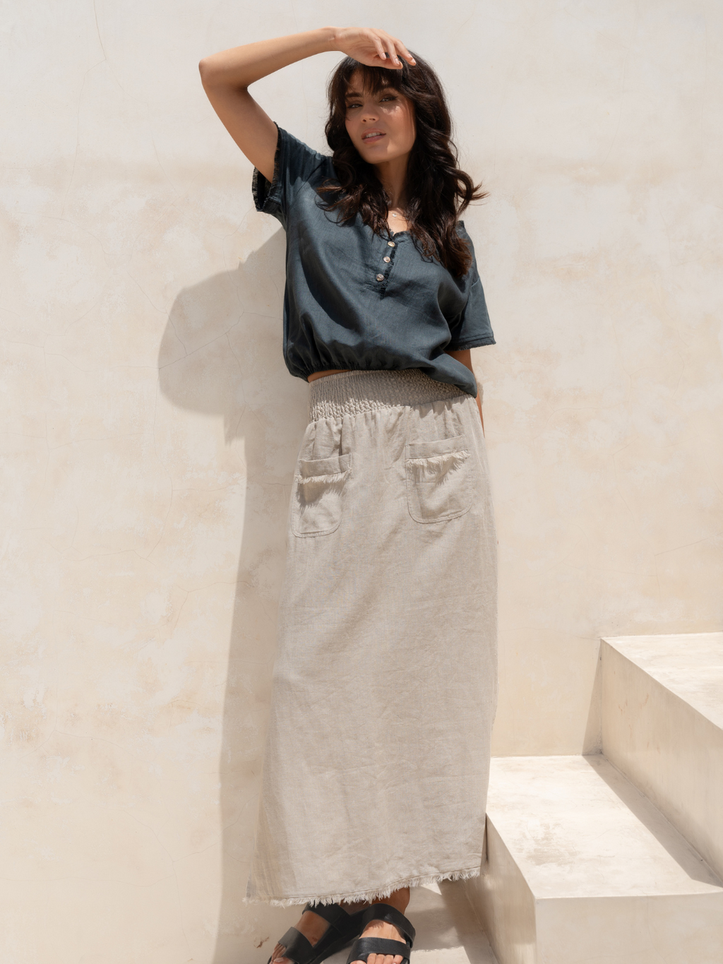 Aurora French Linen Skirt Flax