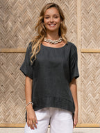 Costa French Linen and Cotton Top Charcoal