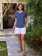 Clovelly French Linen T-Shirt Navy