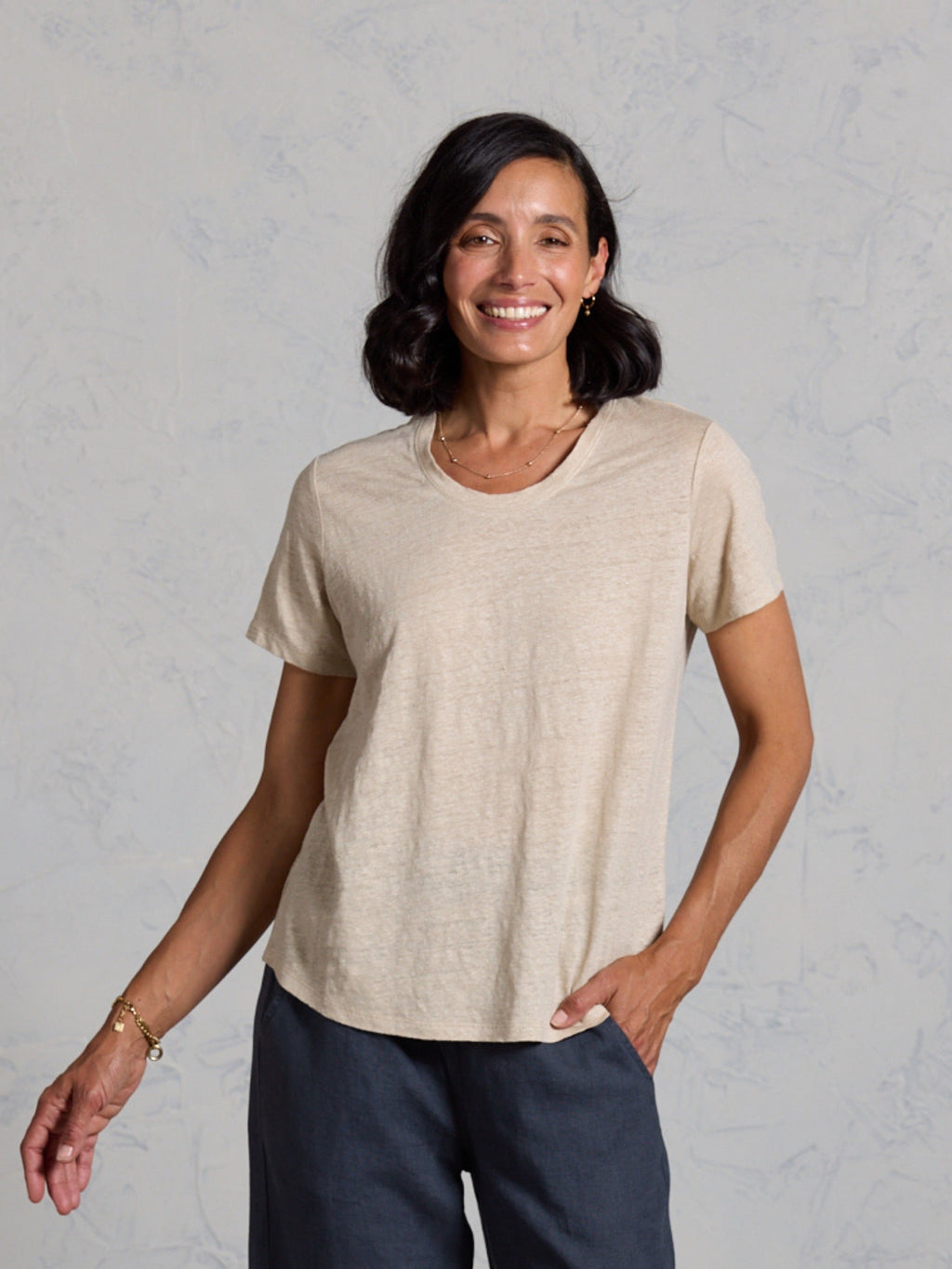 Clovelly French Linen T-Shirt Stone