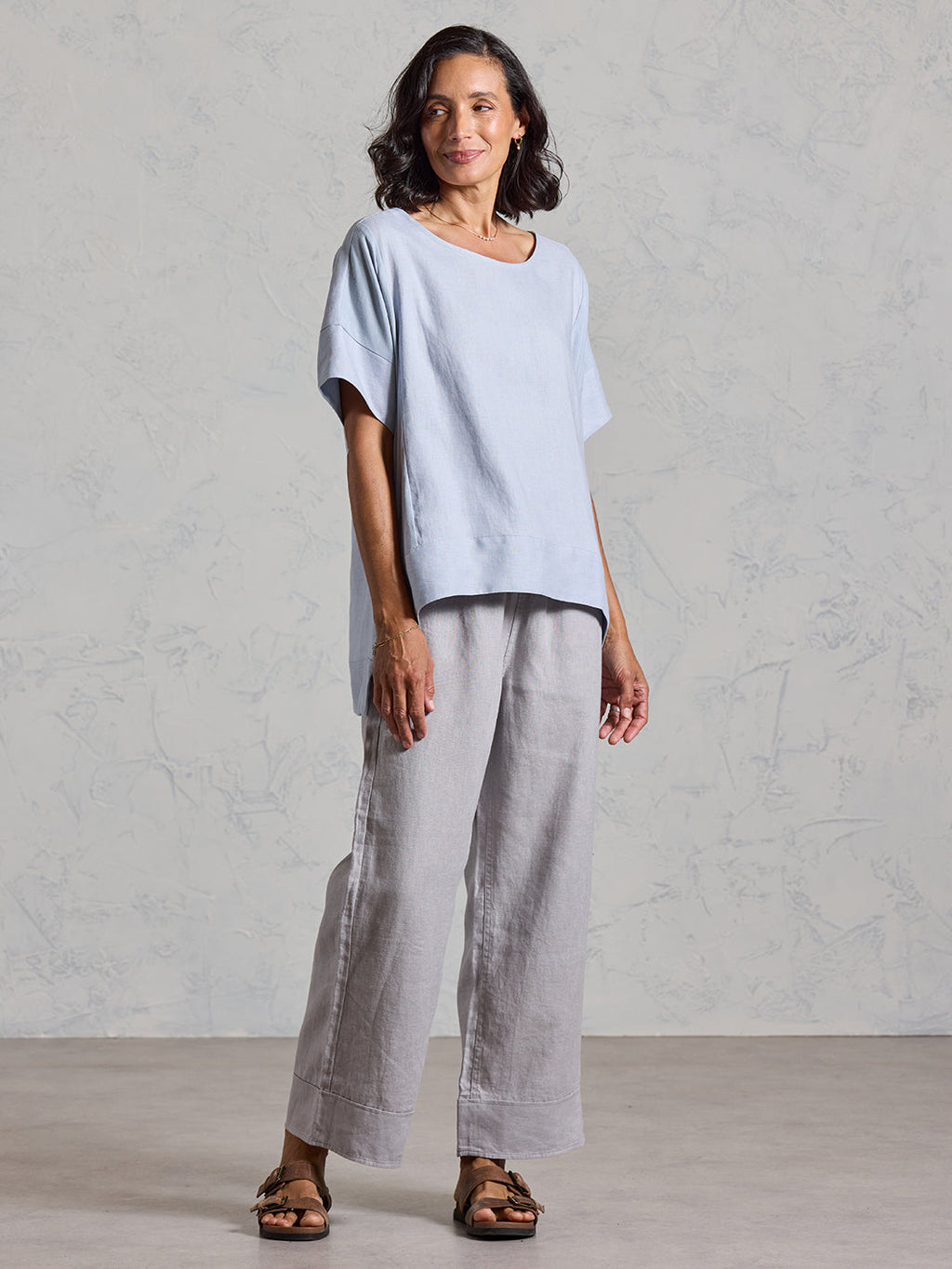 Costa French Linen and Cotton Top Slate Blue