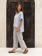 Costa French Linen and Cotton Top Slate Blue