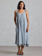Del Monte Midi Cotton Dress Slate Blue
