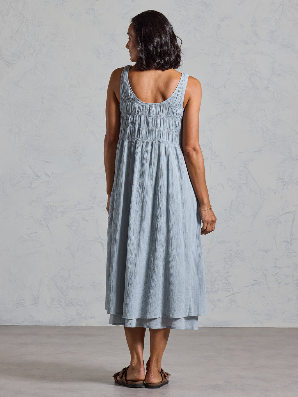 Del Monte Midi Cotton Dress Slate Blue