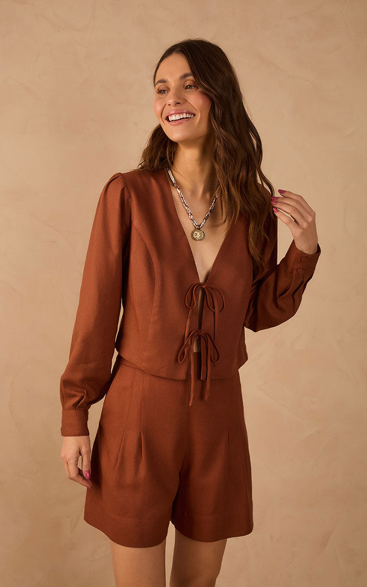 Dress To Linen Blouse With Tie Details