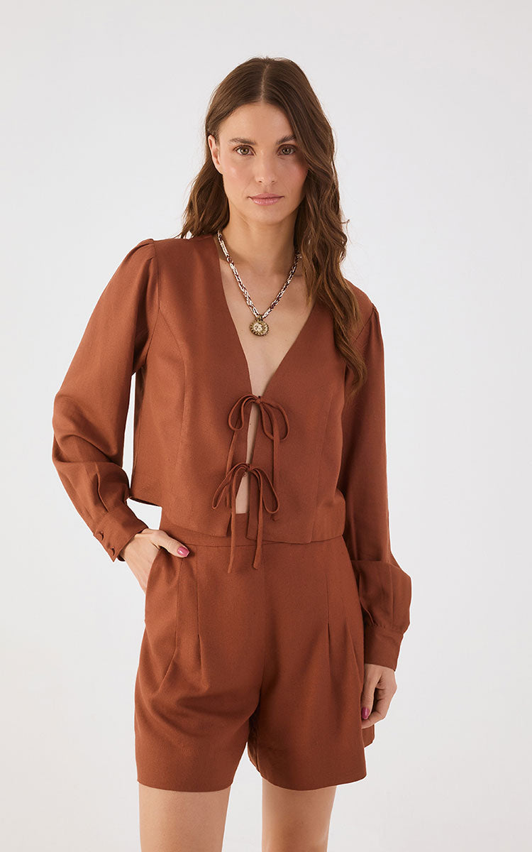 Dress To Linen Blouse With Tie Details
