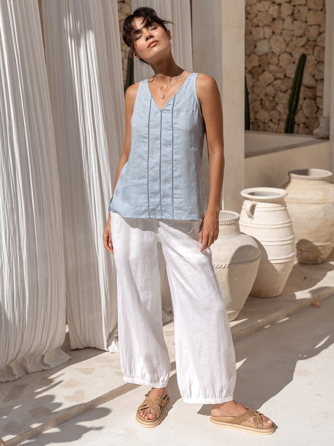 Giana French Linen Top Slate Blue