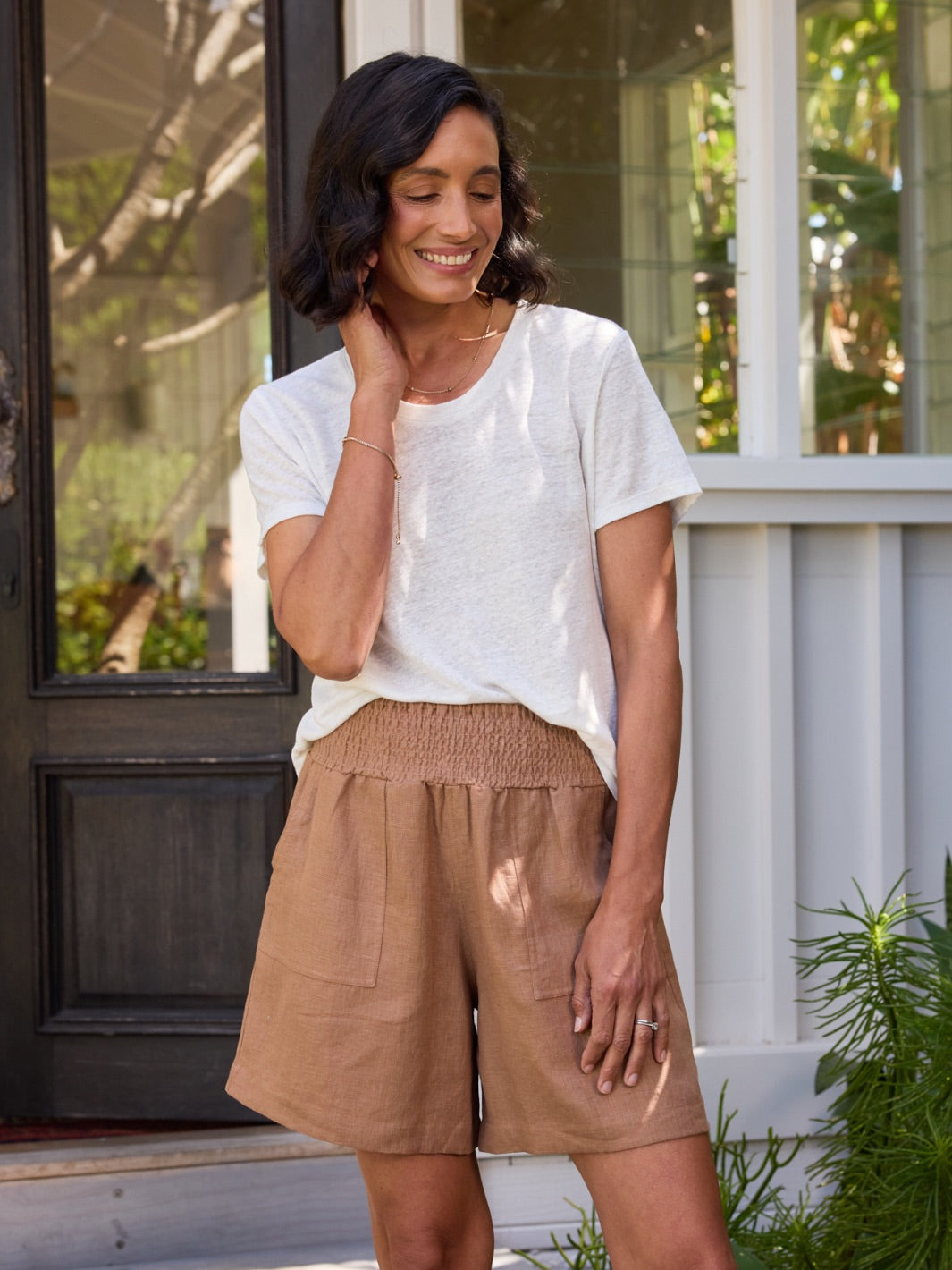 Mae French Linen Shorts Desert Sand