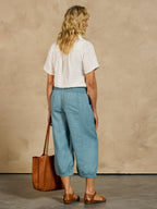 Marrakech French Linen Cropped Pants Tahiti Blue
