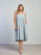 Del Monte Midi Cotton Dress Slate Blue