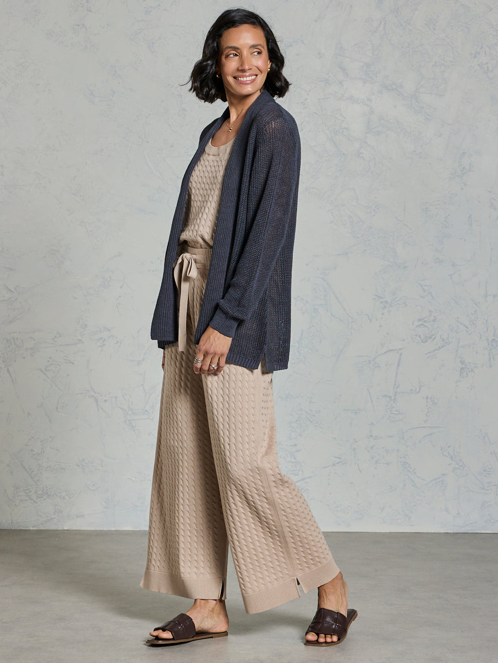 Tathra Organic French Linen Knit Cardigan Charcoal