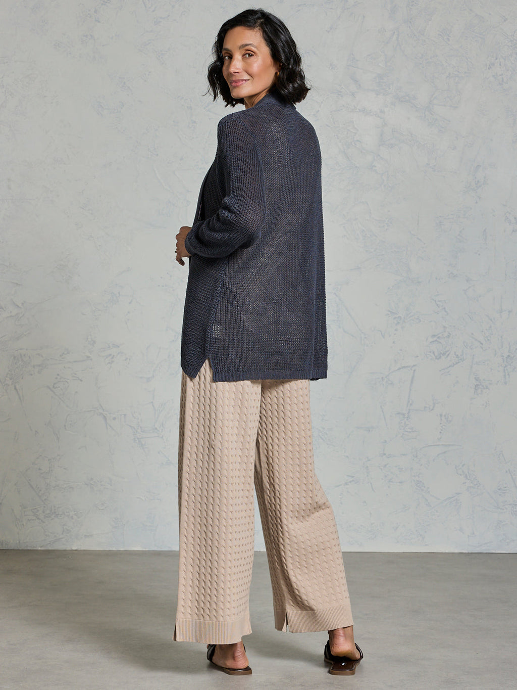 Tathra Organic French Linen Knit Cardigan Charcoal