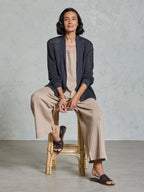 Tathra Organic French Linen Knit Cardigan Charcoal