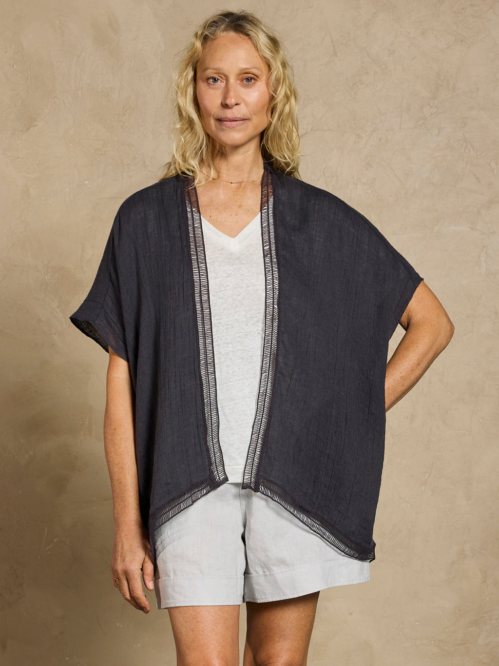 Rhea French Linen Kimono Charcoal