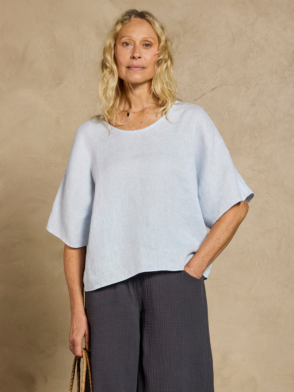 Selene Linen Top Serene Blue
