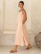 Peony French Linen Dress Coral