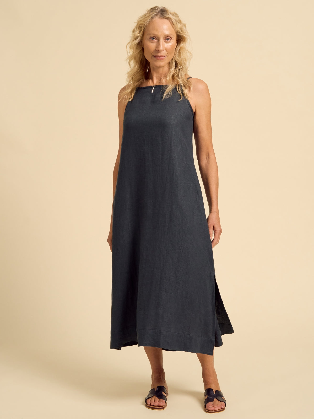 Peony French Linen Dress Charcoal