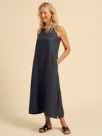 Peony French Linen Dress Charcoal