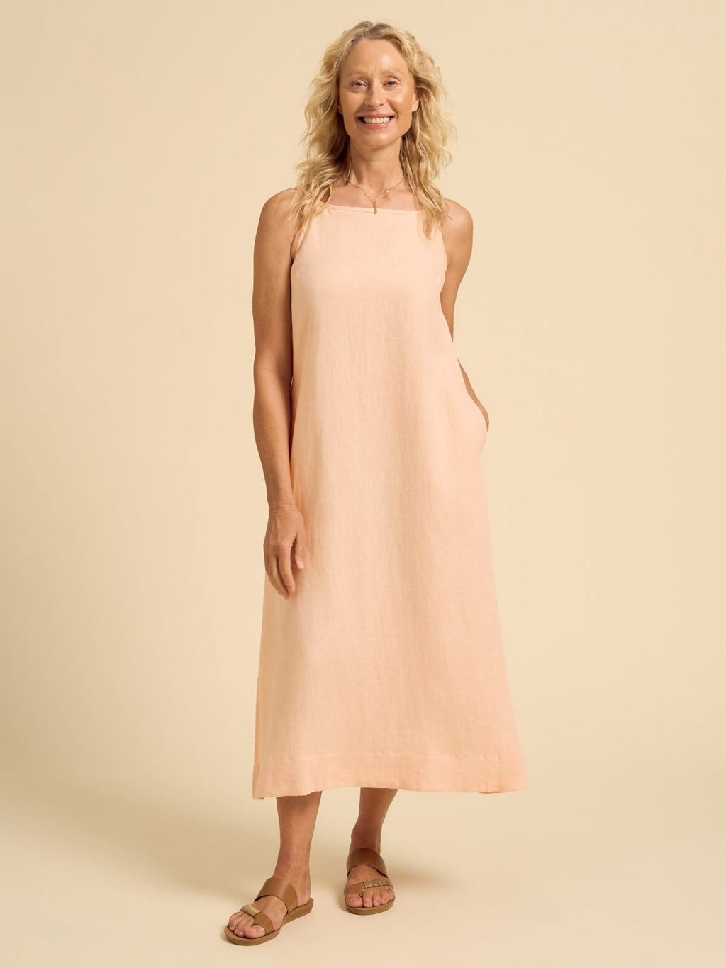Peony French Linen Dress Coral