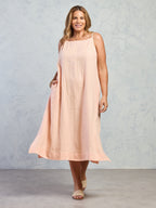 Peony French Linen Dress Coral