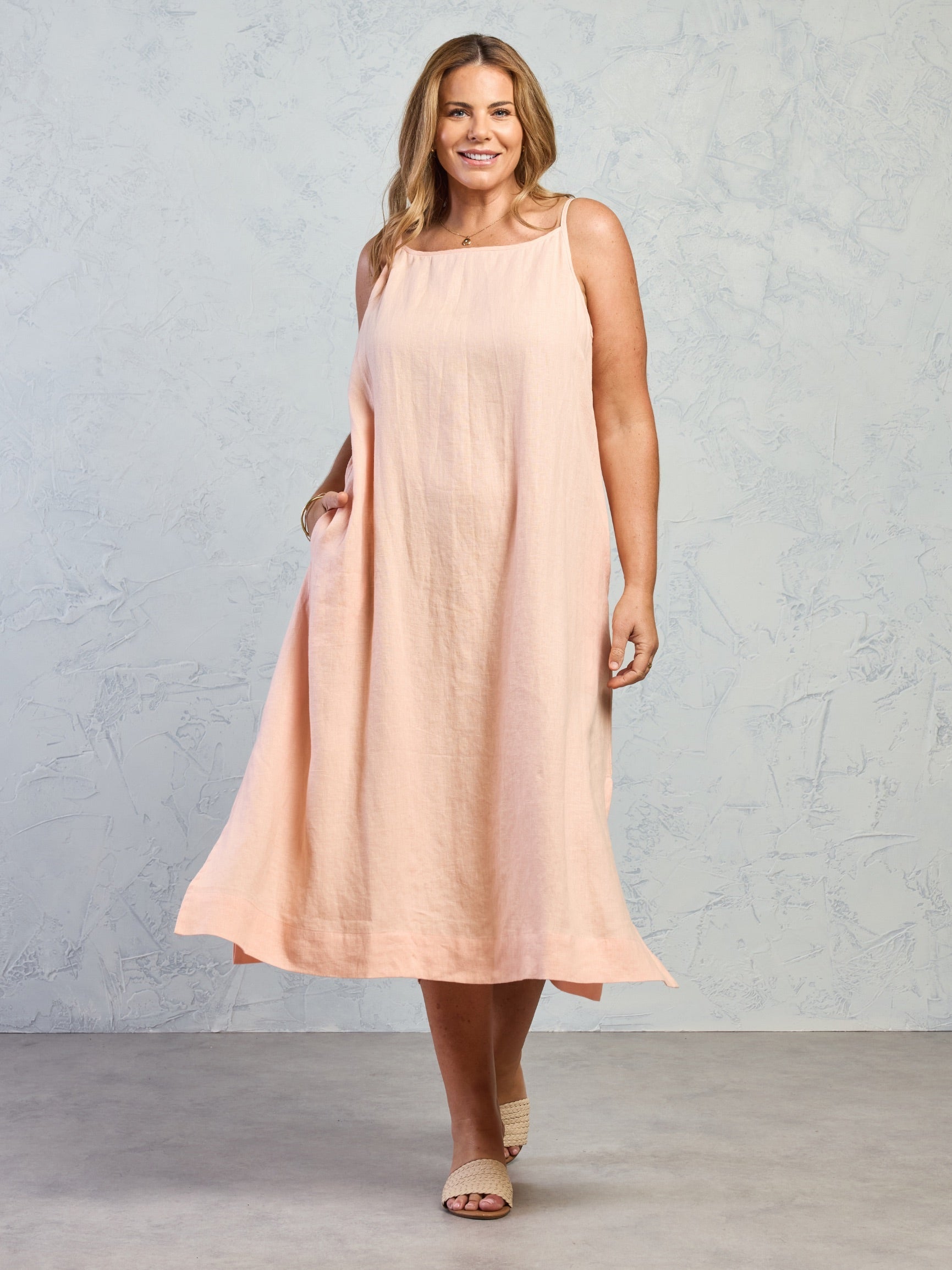 Peony French Linen Dress Coral