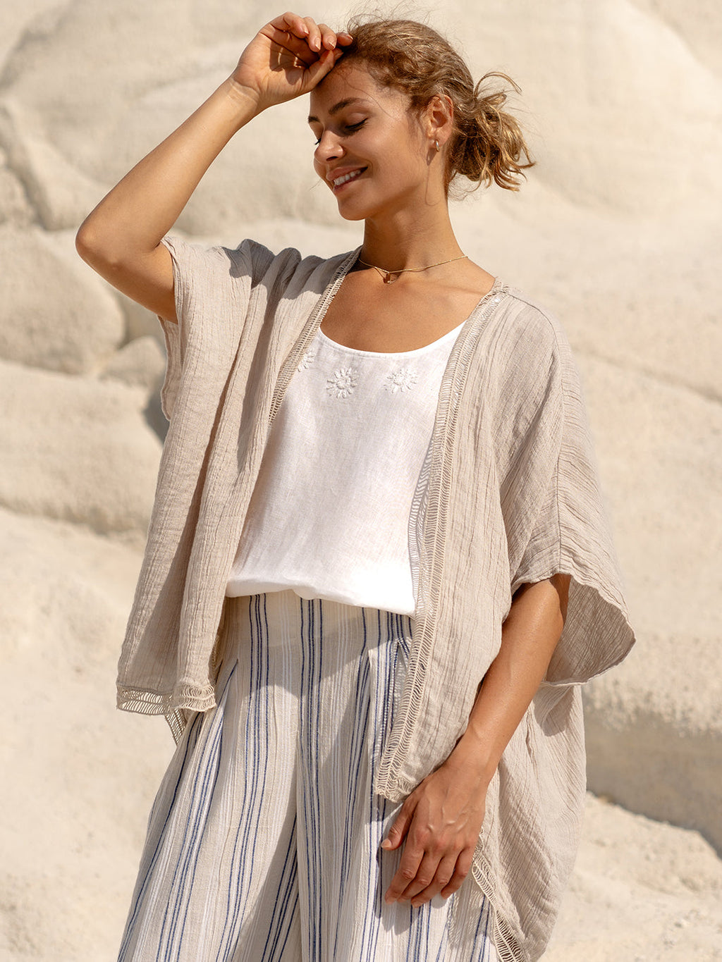 Rhea French Linen Kimono Stone