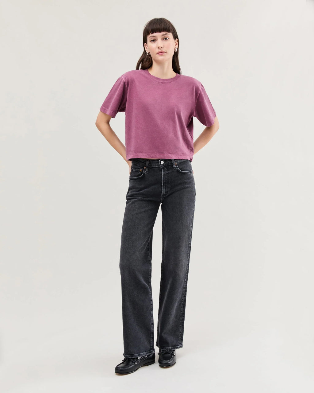Richer Poorer Relaxed Crop Tee in Burgundy