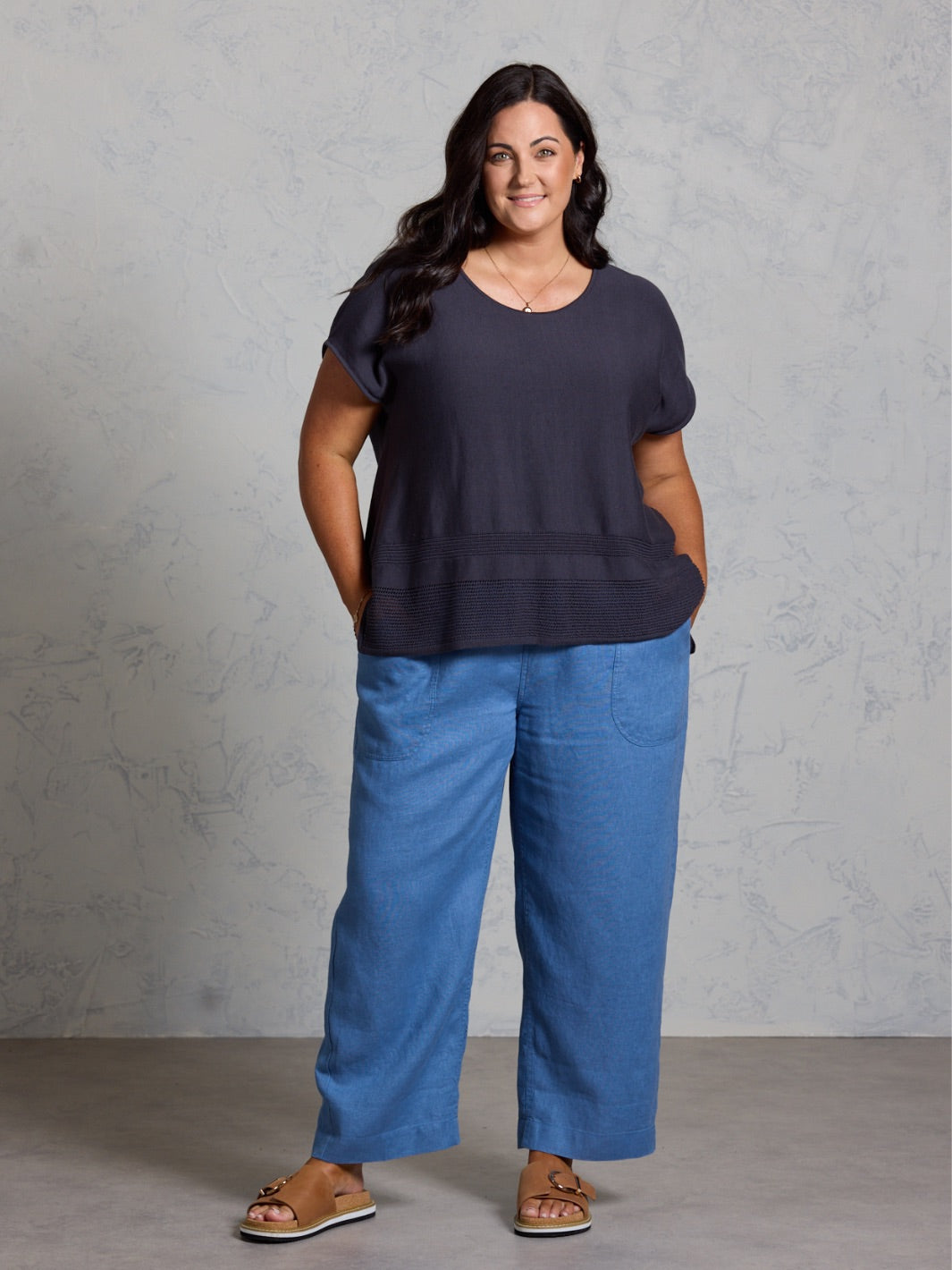 Sundown Cotton Knit Top Charcoal