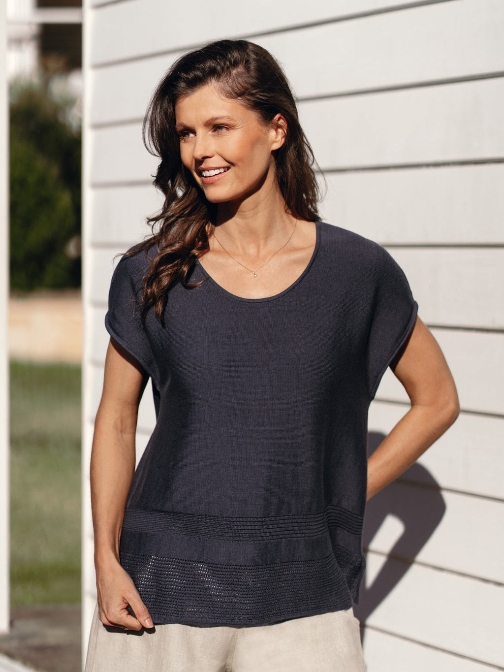 Sundown Cotton Knit Top Charcoal