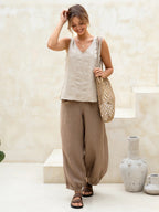 Giana French Linen Top Almond
