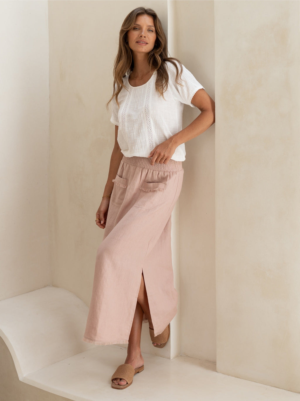 Aurora French Linen Skirt Tea Rose