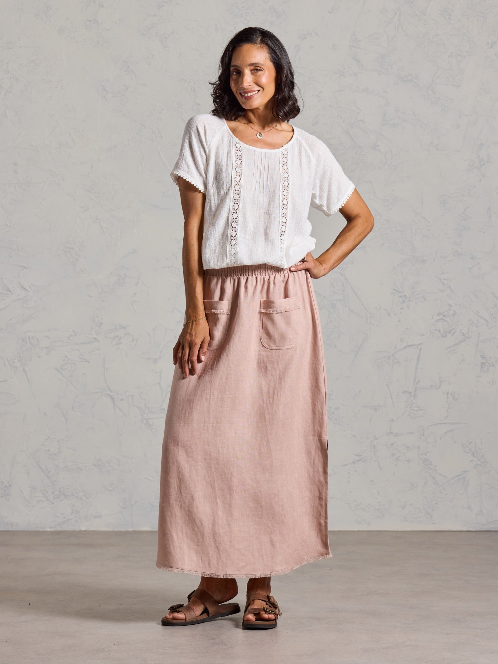 Aurora French Linen Skirt Tea Rose