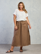 Aurora French Linen Skirt Cinnamon