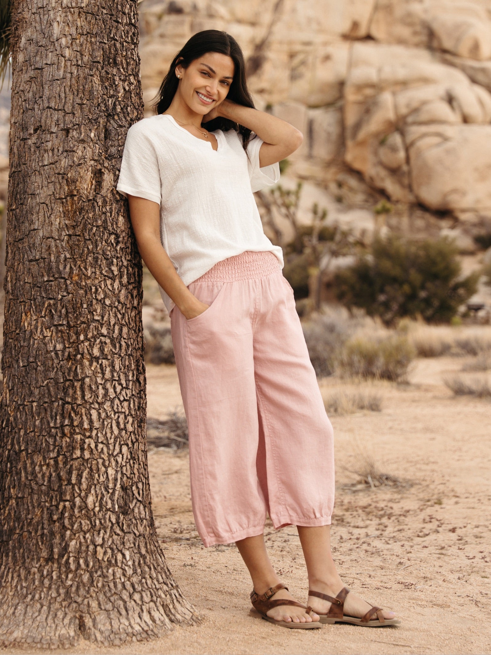 Marrakech French Linen Cropped Pants Dusty Pink