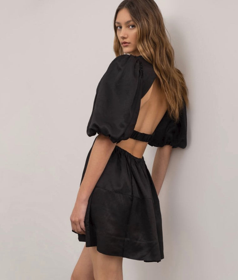 Moon River Puff Sleeve Cutout Dress