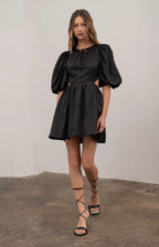 Moon River Puff Sleeve Cutout Dress