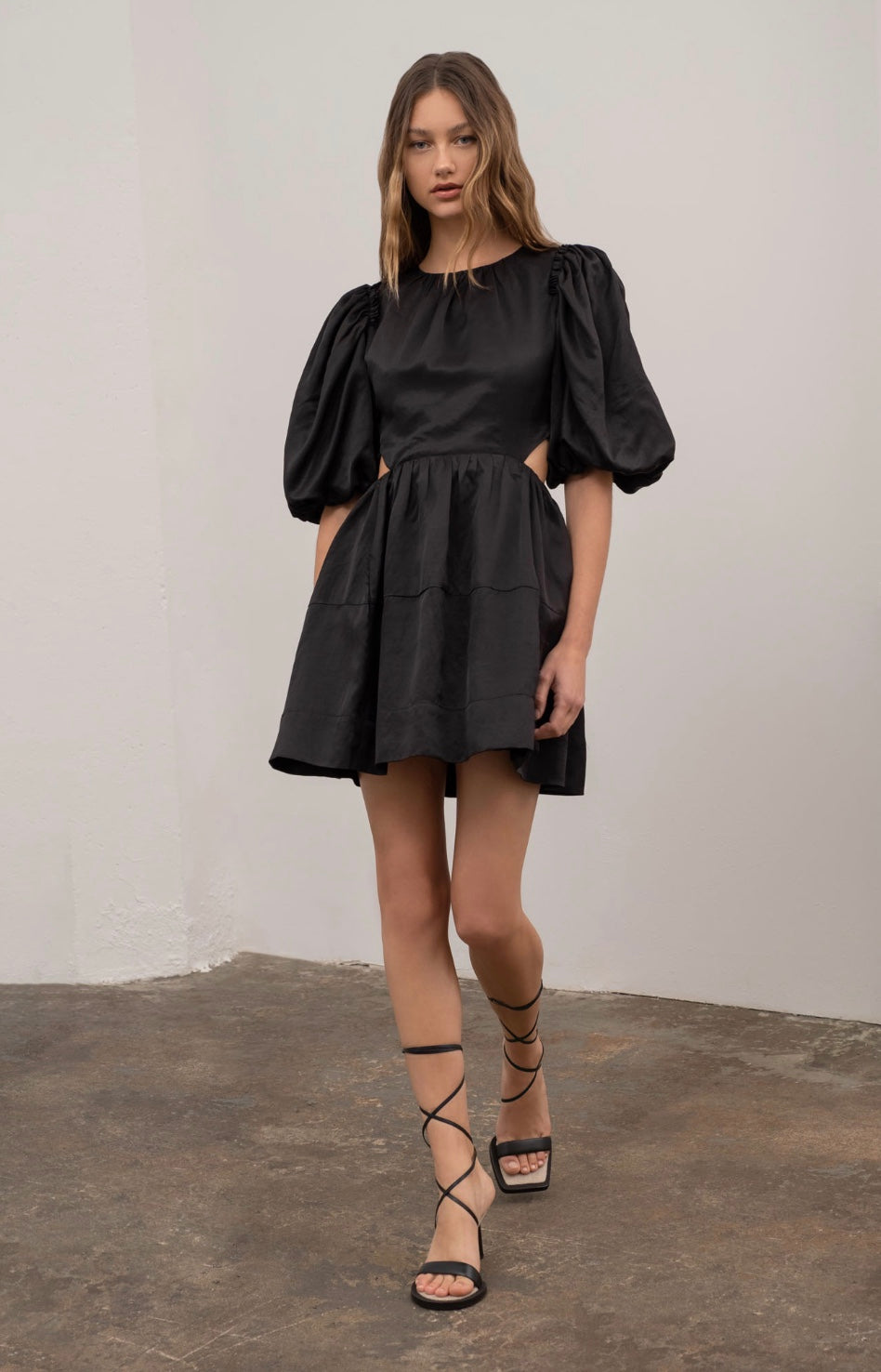 Moon River Puff Sleeve Cutout Dress