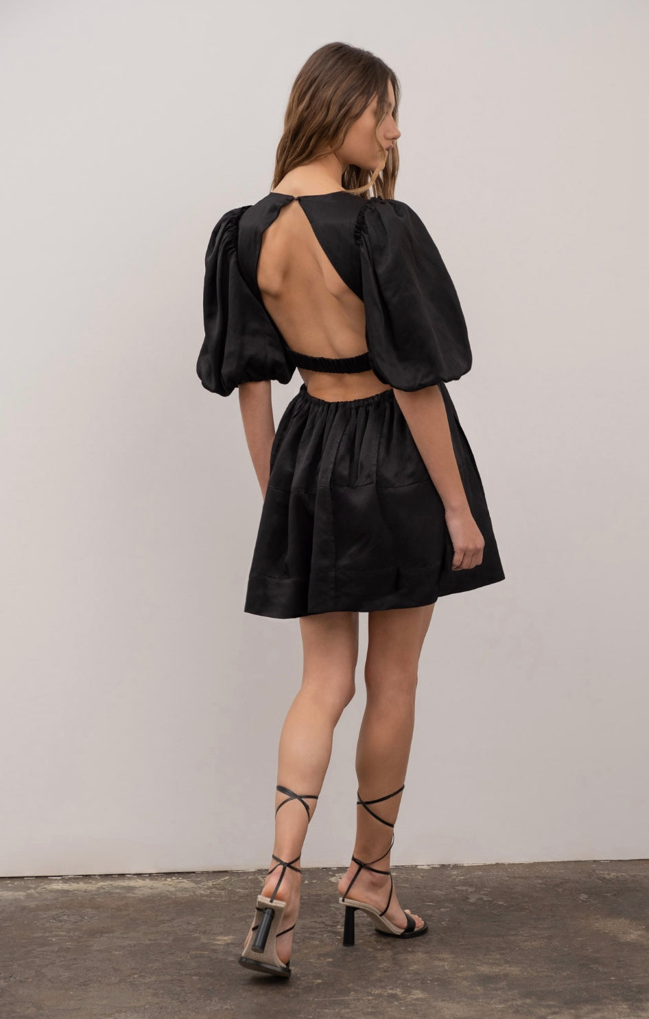 Moon River Puff Sleeve Cutout Dress