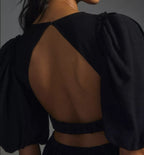 Moon River Puff Sleeve Cutout Dress